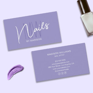 Modernes Monogramm-Logo Lila Nageldesignerin Visitenkarte