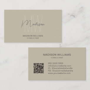 Modernes Monogramm-Logo QR-Code Beige Berater Visitenkarte