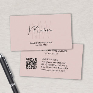 Modernes Monogramm-Logo QR-Code Blush Pink Berater Visitenkarte