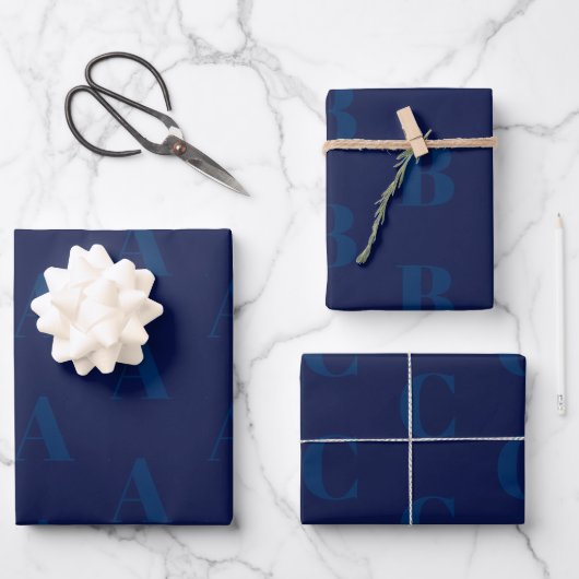 Modernes Monogramm Marineblau-Muster Geschenkpapier Set (Vorderseite)