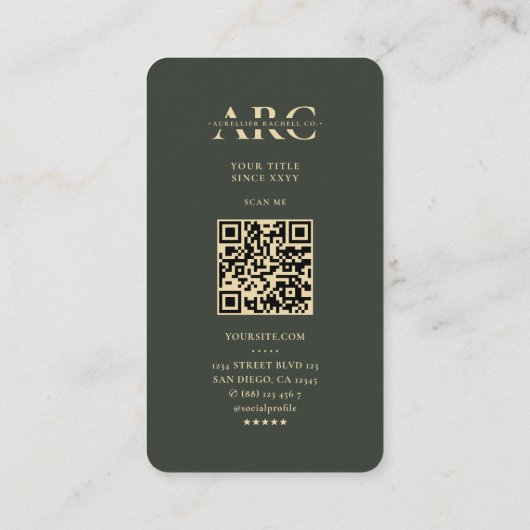 Modernes Monogramm Marketing Beruflich dunkelgrün Visitenkarte (Rückseite)