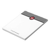 Modernes Monogramm Memo Note Pad - Schwarz/Rot/Gra Notizblock (Rotiert)