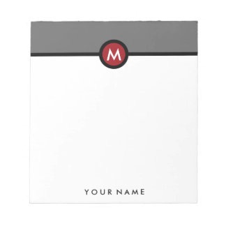 Modernes Monogramm Memo Note Pad - Schwarz/Rot/Gra Notizblock