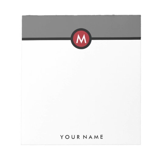 Modernes Monogramm Memo Note Pad - Schwarz/Rot/Gra Notizblock (Vorderseite)