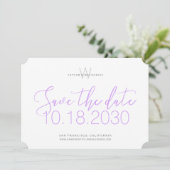 Modernes Monogramm Minimal Lilac Save the Date Lil (Stehend Vorderseite)