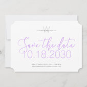 Modernes Monogramm Minimal Lilac Save the Date Lil (Vorderseite)