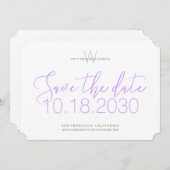 Modernes Monogramm Minimal Lilac Save the Date Lil (Vorne/Hinten)