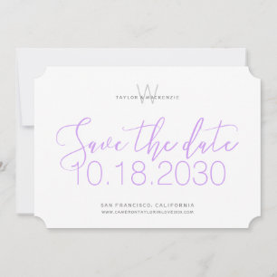 Modernes Monogramm Minimal Lilac Save the Date Lil