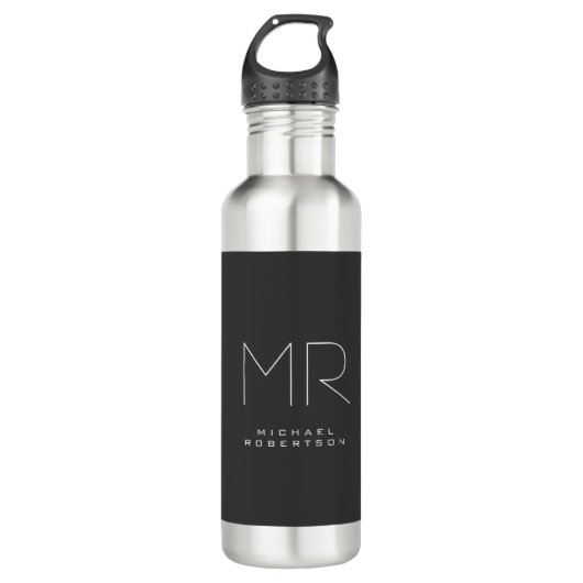 Modernes Monogramm Minimalistisch grau Edelstahlflasche (Vorderseite)
