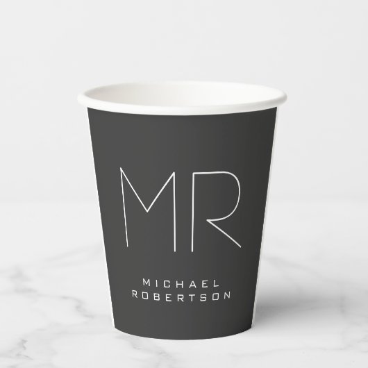 Modernes Monogramm Minimalistisch grau Pappbecher (Vorderseite)