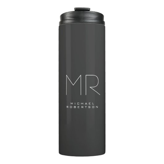 Modernes Monogramm Minimalistisch grau Thermosbecher (Vorderseite)