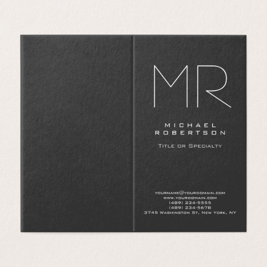 Modernes Monogramm Minimalistisch grau Visitenkarten (Außenseite Aufgefaltet)