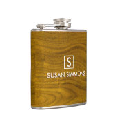 Modernes Monogramm mit Name auf Holz Flachmann (Rechts)