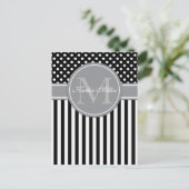 Modernes Monogramm mit Streifen-Punkt Postkarte (Stehend Vorderseite)