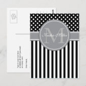Modernes Monogramm mit Streifen-Punkt Postkarte (Vorne/Hinten)