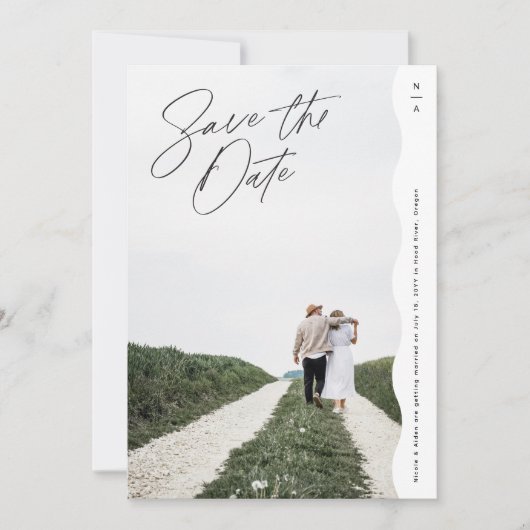 Modernes Monogramm mit weißem Rand-Minimal Save The Date (Vorderseite)