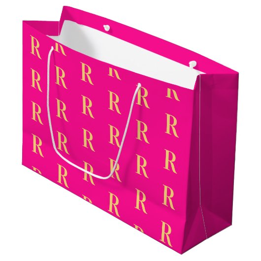 Modernes Monogramm-Muster - Hot Pink Große Geschenktüte (Vorderseite Schrägansicht)