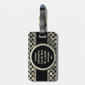 Modernes Monogramm Muster in Gold und Schwarz Gepäckanhänger (Rückseite vertikal)
