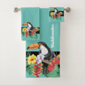 Modernes Monogramm Name Black Toucan Badezimmer Badhandtuch Set (Insitu)