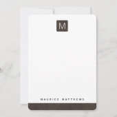Modernes Monogramm Name dunkelbraunes Leder-Look Mitteilungskarte (Vorderseite)