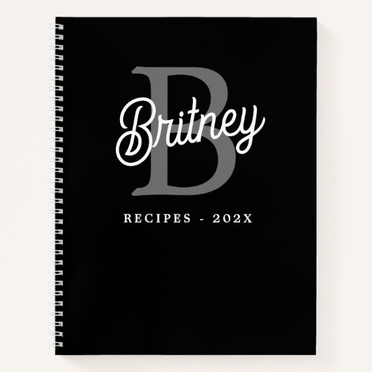 Modernes Monogramm Name Schwarz Graue Schrift Reze Notizblock (Vorderseite)