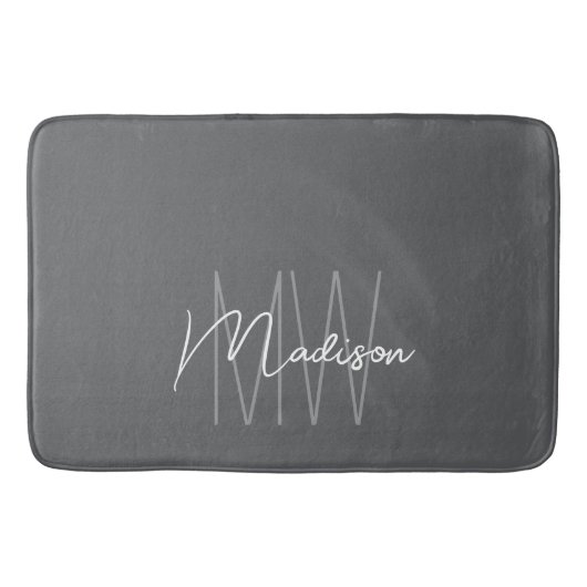 Modernes Monogramm Name Script grau Badematte (Vorderseite)