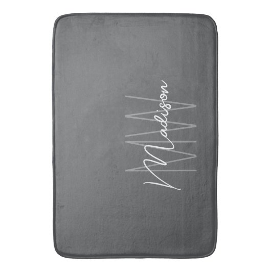 Modernes Monogramm Name Script grau Badematte (Vorderseite Vertikal)