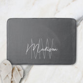 Modernes Monogramm Name Script grau Badematte