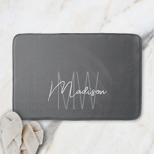 Modernes Monogramm Name Script grau Badematte