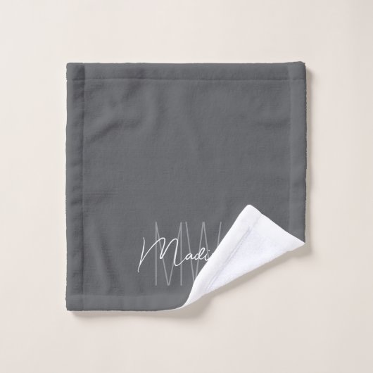 Modernes Monogramm Name Script grau Badhandtuch Set (Waschlappen)