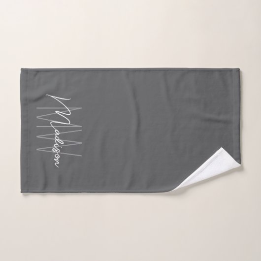 Modernes Monogramm Name Script grau Badhandtuch Set (Handtuch)