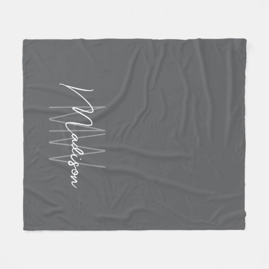 Modernes Monogramm Name Script grau Fleecedecke (Vorderseite (Horizontal))