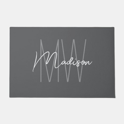 Modernes Monogramm Name Script grau Fußmatte (Vorderseite)