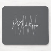 Modernes Monogramm Name Script grau Mousepad (Vorne)