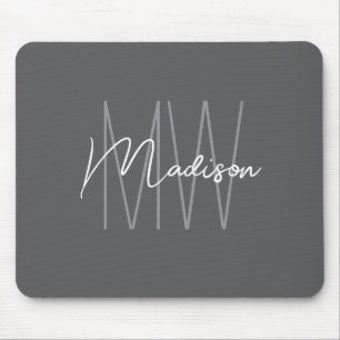 Modernes Monogramm Name Script grau Mousepad