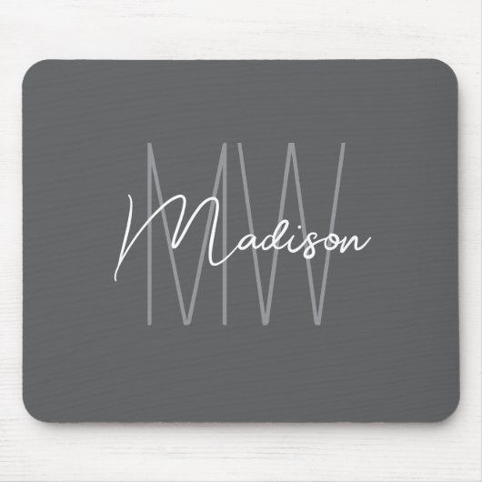 Modernes Monogramm Name Script grau Mousepad (Vorne)