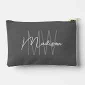 Modernes Monogramm Name Script grau Zubehörtasche (Rückseite)