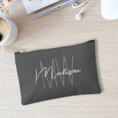 Modernes Monogramm Name Script grau Zubehörtasche