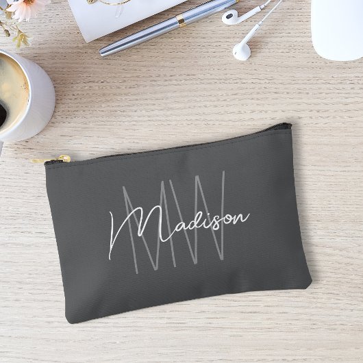 Modernes Monogramm Name Script grau Zubehörtasche