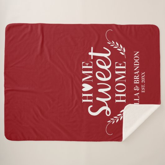 Modernes Monogramm Name Script Red Sherpa Blanket Sherpadecke (Vorderseite (Horizontal))