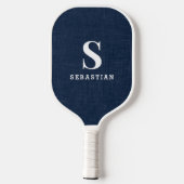 Modernes Monogramm Navy Blue und White Custom Pickleball Schläger (Rückseite)