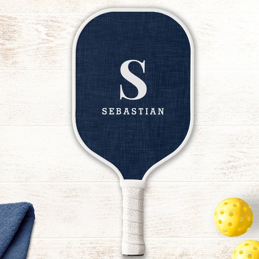 Modernes Monogramm Navy Blue und White Custom Pickleball Schläger