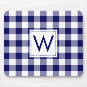 Modernes Monogramm Navy Blue & White Gingham-Muste Mousepad
