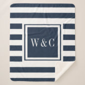 Modernes Monogramm Navy Blue White Strip Sherpadecke (Vorderseite)