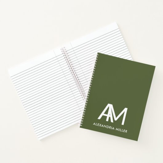 Modernes Monogramm-Notebook mit dem Namen Olive Gr Notizblock (Innenseite)