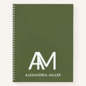 Modernes Monogramm-Notebook mit dem Namen Olive Gr Notizblock (Vorderseite)