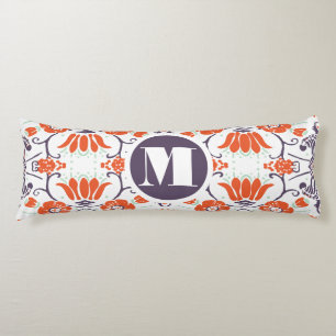 Modernes Monogramm Orange und Lila Vintage Blume Seitenschläferkissen