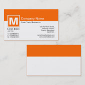Modernes Monogramm - orange und weiß Visitenkarte (Vorne/Hinten)