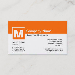 Modernes Monogramm - orange und weiß Visitenkarte