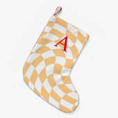 Modernes Monogramm Peach Checked Kleiner Weihnachtsstrumpf (Vorderansicht (hängend))